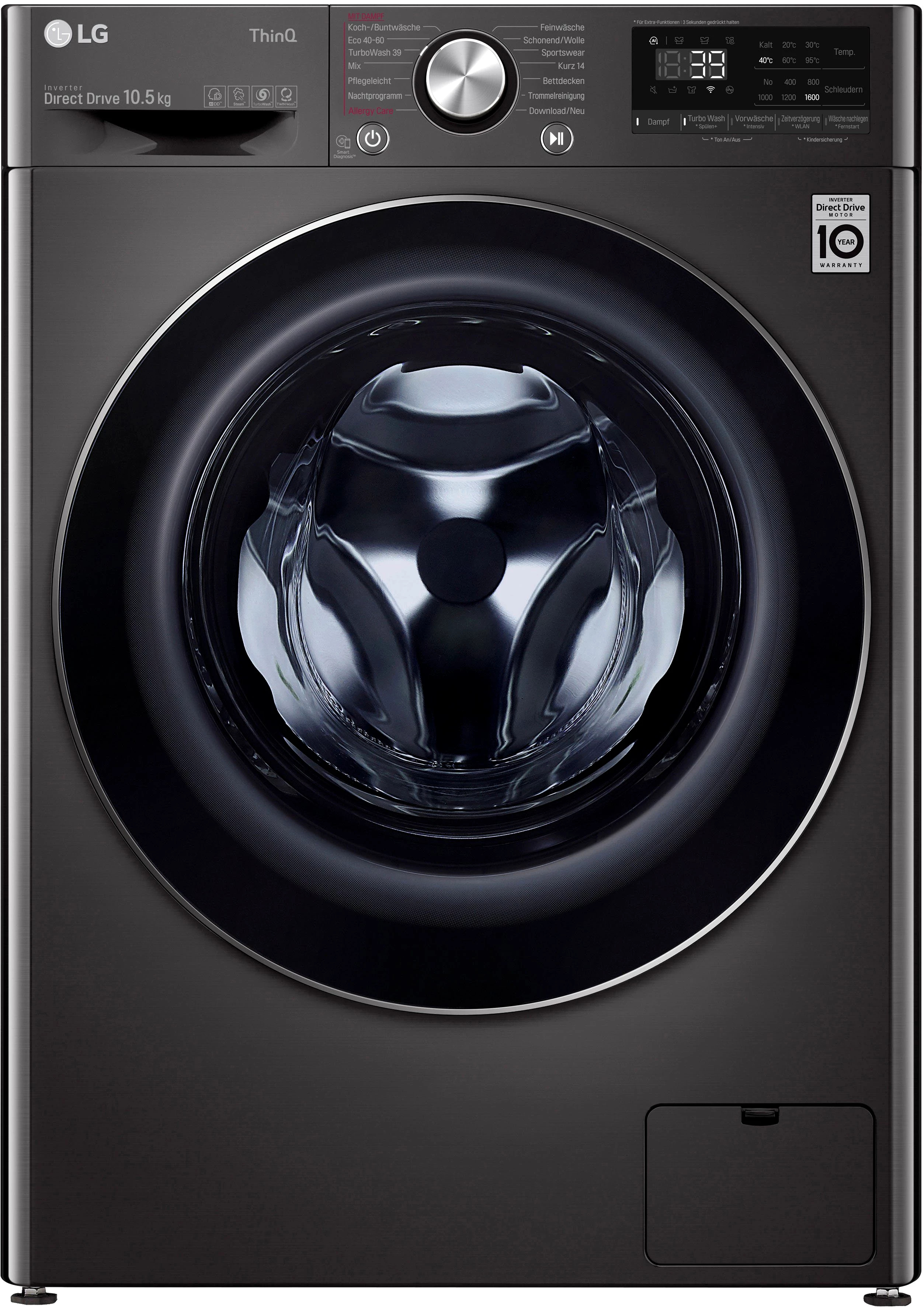 LG Waschmaschine F6WV710P2S, 10,5 kg, 1600 U/min, TurboWash® - Waschen in nur 39 Minuten