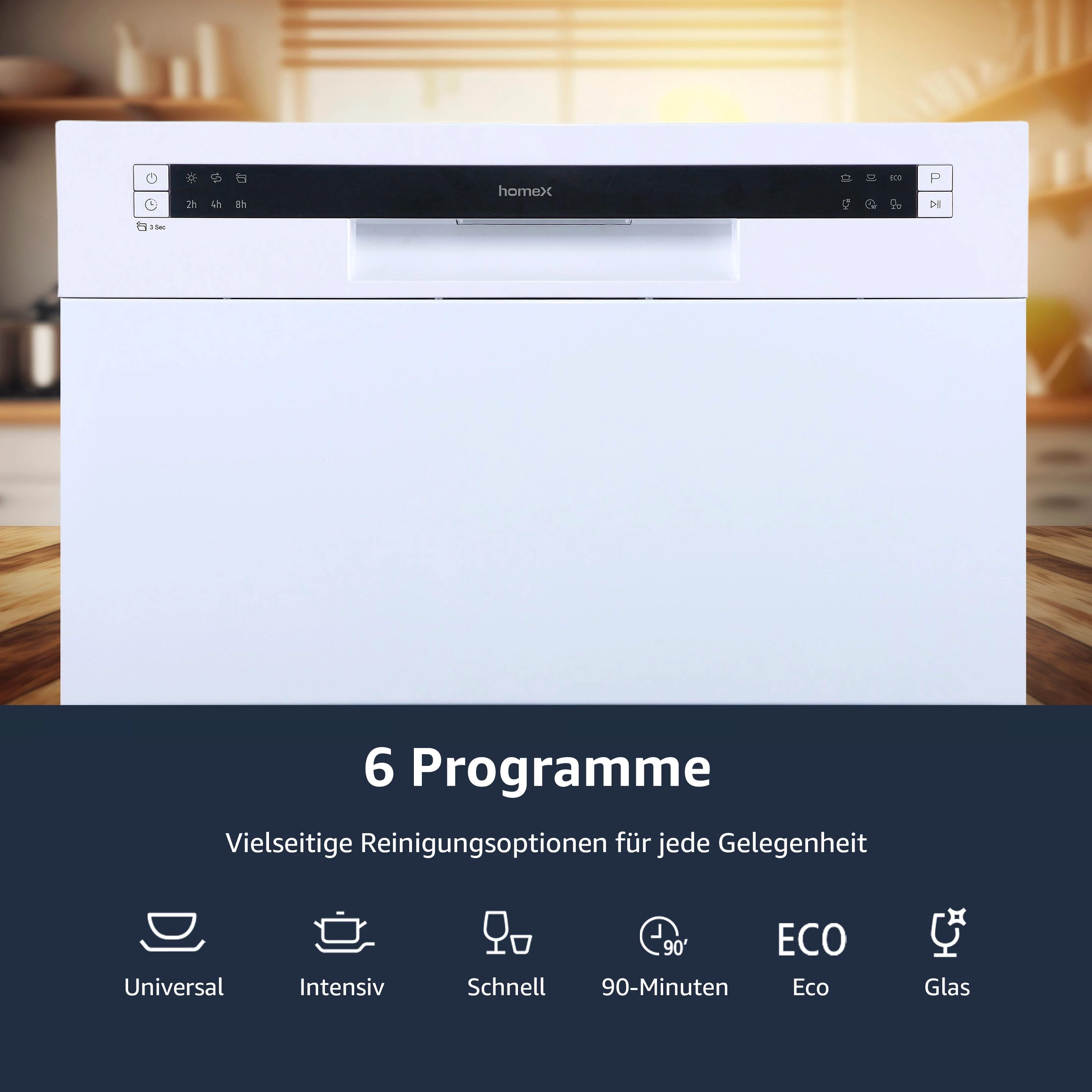 homeX Tischgeschirrspüler GST6AE-W, 6 Maßgedecke, Mini Spülmaschine für kleine Küchen