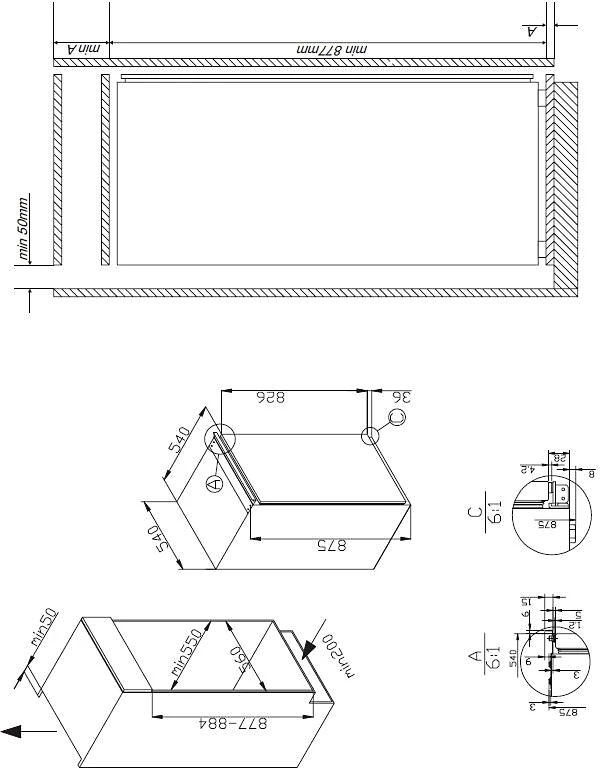 Amica Einbaukühlschrank EKS 16171, 87,5 cm hoch, 54,0 cm breit, Sicherheitsglas