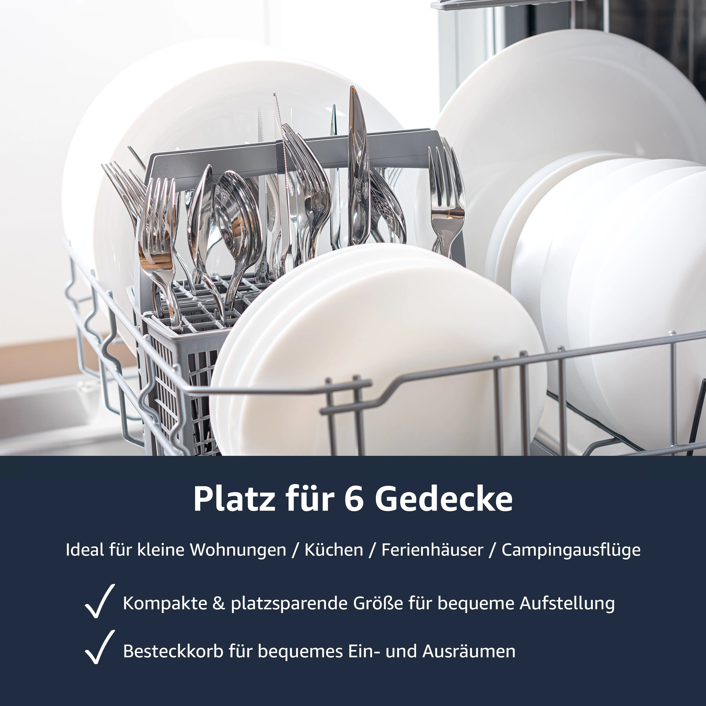 homeX Tischgeschirrspüler GST6AE-W, 6 Maßgedecke, Mini Spülmaschine für kleine Küchen